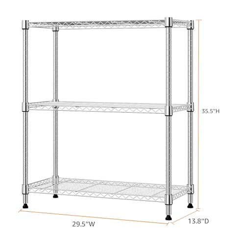Chrome 3-Tier Metal Wire Storage Rack - 750 lbs Capacity, Adjustable Shelves