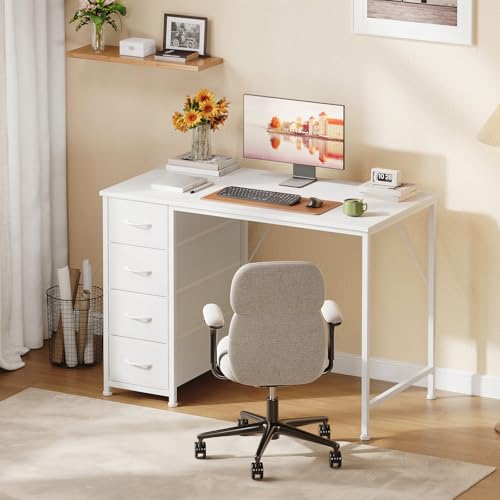 Somdot White 39-Inch Small Computer Desk with 4 Drawers for Bedroom & Home Office