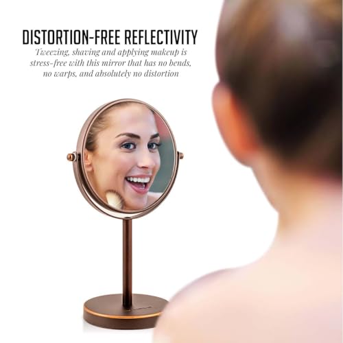 OVENTE 6'' Tabletop Makeup Mirror with 1X/7X Magnification, 360¡Æ Swivel Design, Double-Sided Free-Standing Vanity Mirror Perfect for Dresser, Bedroom and Office Desk, Antique Bronze MNLT60ABZ1X7X
