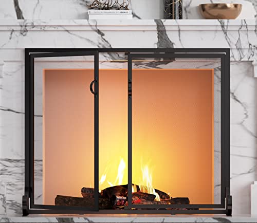 Fire Beauty Hinged Double Door Fireplace Mesh Guard L37.8xW30.7 inch