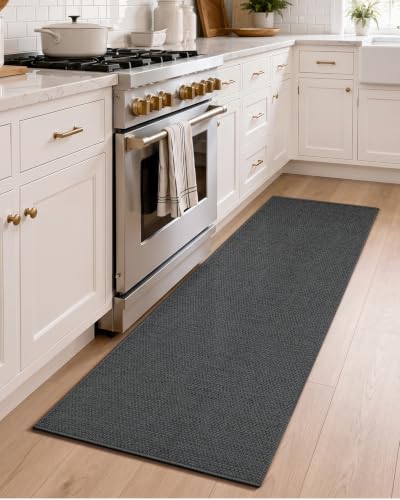 Grey Non Slip Kitchen Rug 23x82 Inches - Durable and Washable Mat with Rubber Backing - Color&Geometry Variation of Dark Tone-Grey/23"X82"