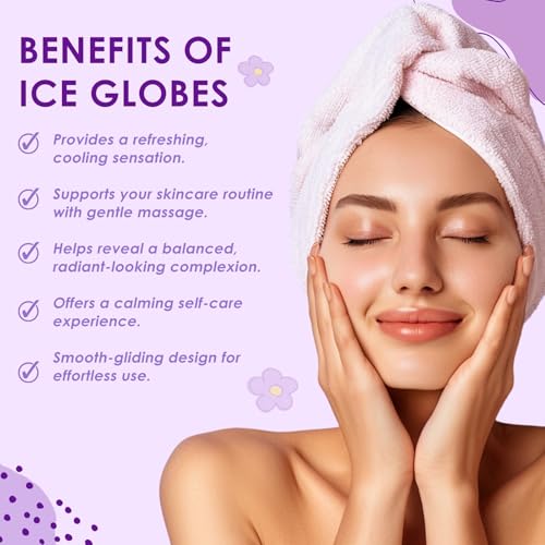 Facial Ice Globes, Cryo Cooling Balls with Anti-Slip Handle for Face, Eyes & Neck, Relaxing Beauty Massage Tool for Soothing and Refreshing Skincare Routine, Quicksand Purple