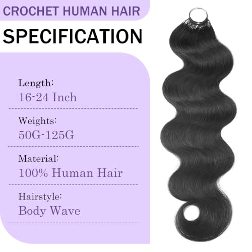 Crochet Human Hair Body Wave with Knots - 18 Inch, 50g - Unprocessed, Reusable