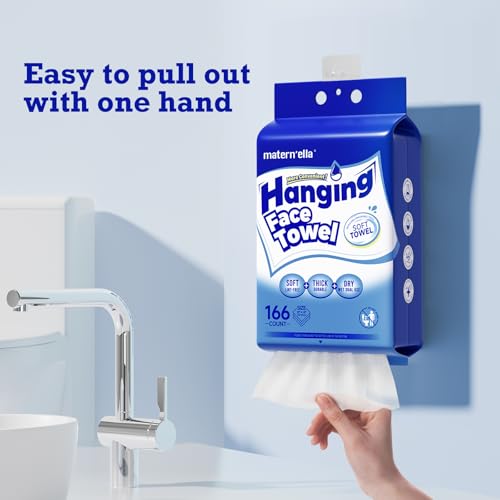 matern'ella Hanging Dry Wipes 166 Counts Face Towel Washcloth Facial Cleansing Thickened Makeup Remover Disposable Soft Face Towelettes for Sensitive Skin Fragrance and Alcohol Free Wet Dry Dual Use