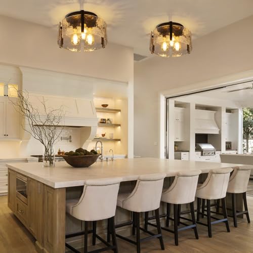 Black Semi Flush Mount Ceiling Light Fixture - 3-Light Modern Foyer & Bathroom Light