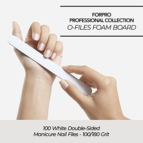 ForPro O-Files Foam Board Nail Files 100/180 Grit, White - 100 Count Disposable