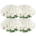 Hananona 100 White Artificial Roses - Realistic Silk Flowers Bulk, 20 Inch Stems