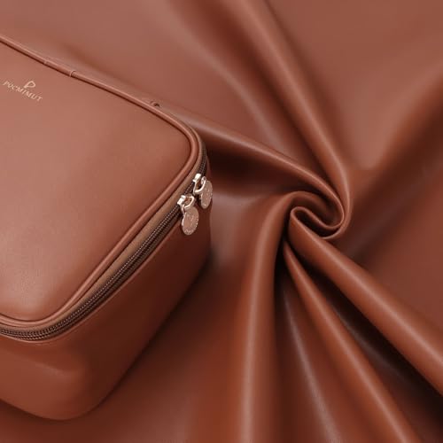 Brown PU Leather 2-in-1 Large Makeup & Toiletry Bag with Brush Holder
