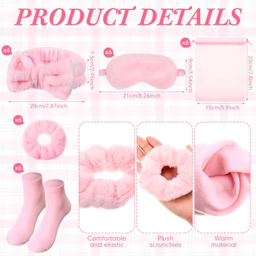 Pink Spa Party Favors Set - Sleepover Gifts Includes Headbands Masks Socks & Organza Bags