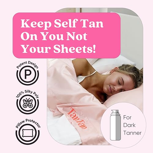 Tan Fan Self Tan Sleep Sac for Dark Tanner + Pillowcase - Keep Sheets + Pillows Clean from Self Tanner Stains - 100% Cooling Silky Poly - Won¡¯t Rub or Absorb Tanning Lotion - Lightweight Breathable