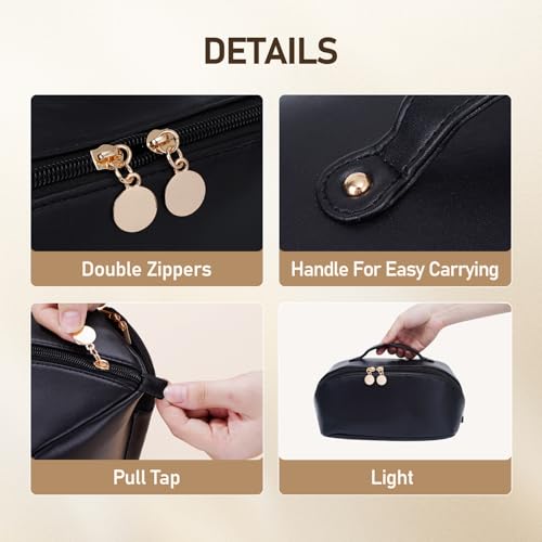 ETTP Waterproof PU Leather Large Capacity Cosmetic Bag for Women with Divider & Handle - Travel Makeup & Toiletry Organizer (Black)