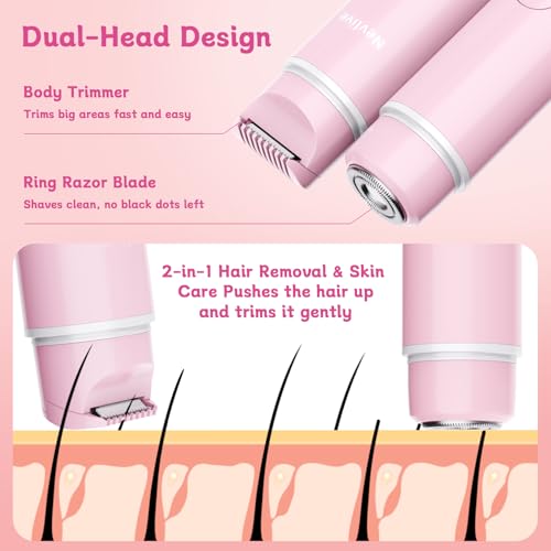 Bikini Trimmer for Women, 2-in-1 Electric Razors for Women with Dual Head, IPX7 Waterproof Wet & Dry Electric Shaver for Women, Womens Electric Razor for Bikini, Pubic Hair, Underarm, Legs and Arms