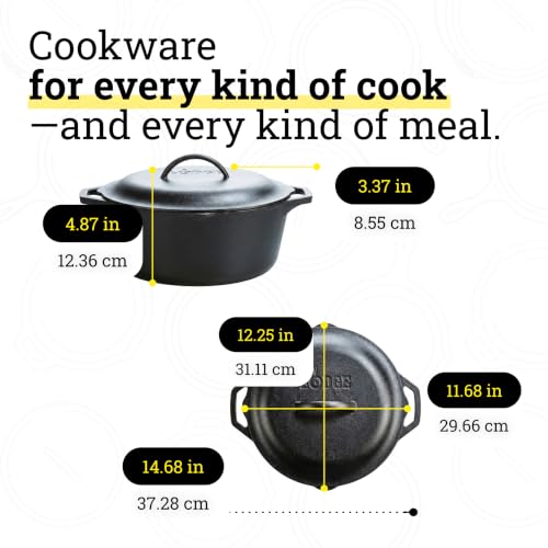 Lodge 7 Quart Cast Iron Dutch Oven with Loop Handles – Oven-Safe, Versatile Cooking Pot