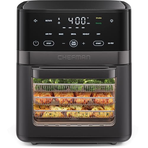 14 Quart Black Air Fryer Oven with Rotisserie & Dehydrator - 6-in-1 Multifunctional Cooker
