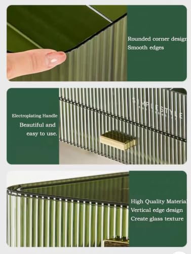 Makeup Organizer with Stackable Drawers and Tray - Clear Green, Tray & Drawer
