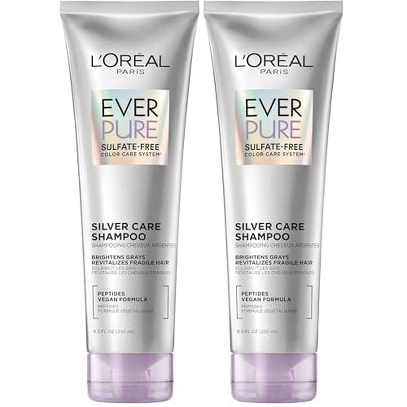 L'Oreal Paris EverPure Brightening and Nourishing Shampoo for Gray Hair,Sulfate-Free Vegan Formula with Peptides,8.5 Fl Oz,(Pack of 2)