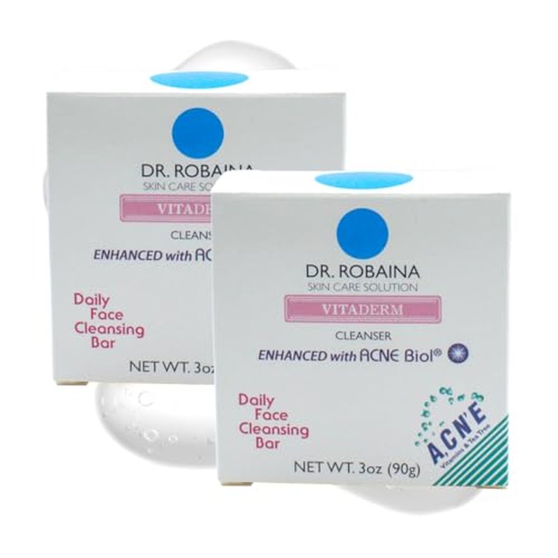 Dr. Robaina VITADERM¢â Daily Face Cleansing Bar for Acne Reduction & Soothing Sensitive Skin, Gentle Cleanser with Vitamins & Tea Tree, Suitable for Acne-Prone Skin, Made in the USA, 3oz.