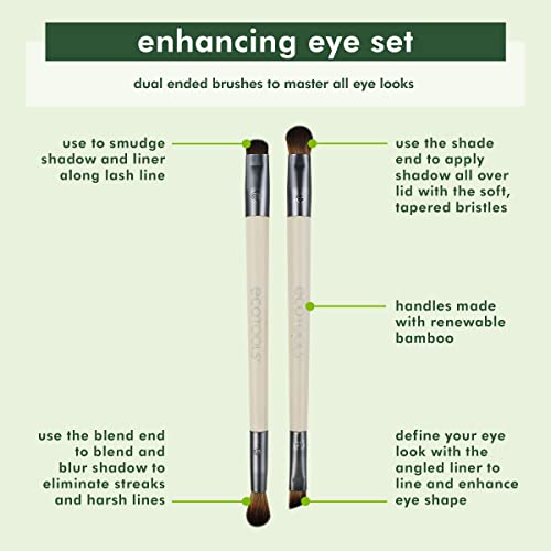 EcoTools Enhancing Eye Brush Set, Makeup Brushes For Liquid, Cream & Powder Eyeshadow & Eye Liner Application, Dual-Sided & Eco-Friendly, Synthetic Bristles, Cruelty-Free, 2 Piece Set