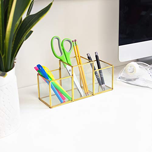 Isaac Jacobs 3-Compartment Mirror Base Organizer | Vanity & Office Storage