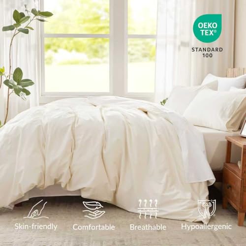 Queen Size Cream White Duvet Cover Set - Ultra Soft 100% Egyptian Cotton, No Comforter