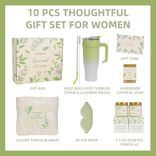 Get Well Soon Gifts for Women£¬Post Surgery Recovery Gifts with 40 OZ Tumbler & Flannel Blanket, Thinking of You Care Package for Her, Relaxing Self Care Kit with Sage Candle, Soap & Eye Mask
