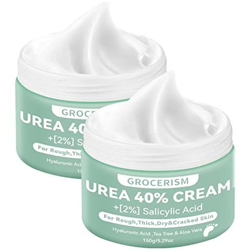 Grocerism 2 Packs Urea Cream 40% Plus 2% Salicylic Acid 5.30 oz || Foot Cream Maximum Strength with Hyaluronic Acid, Tea Tree, and Aloe Vera for Deep Moisturizes, Callus Remover and Soften