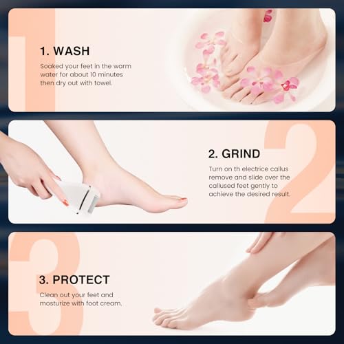 Electric Foot Callus Remover, Rechargeable Portable Electronic Foot File Pedicure Kit, Pedicure Tools for feet, 3 Roller Heads, 3 Speed, Battery Display for Remove Cracked Heels Calluses£¨BCM-1852£©