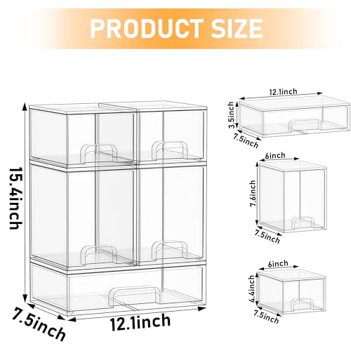 Stackable Storage Drawers Set of 5, Baby Bottle Organizer, Clear Multipurpose Storage for Countertop - Organize Kitchen, Vanity, Bathroom Cabinet & Pantry Supplies