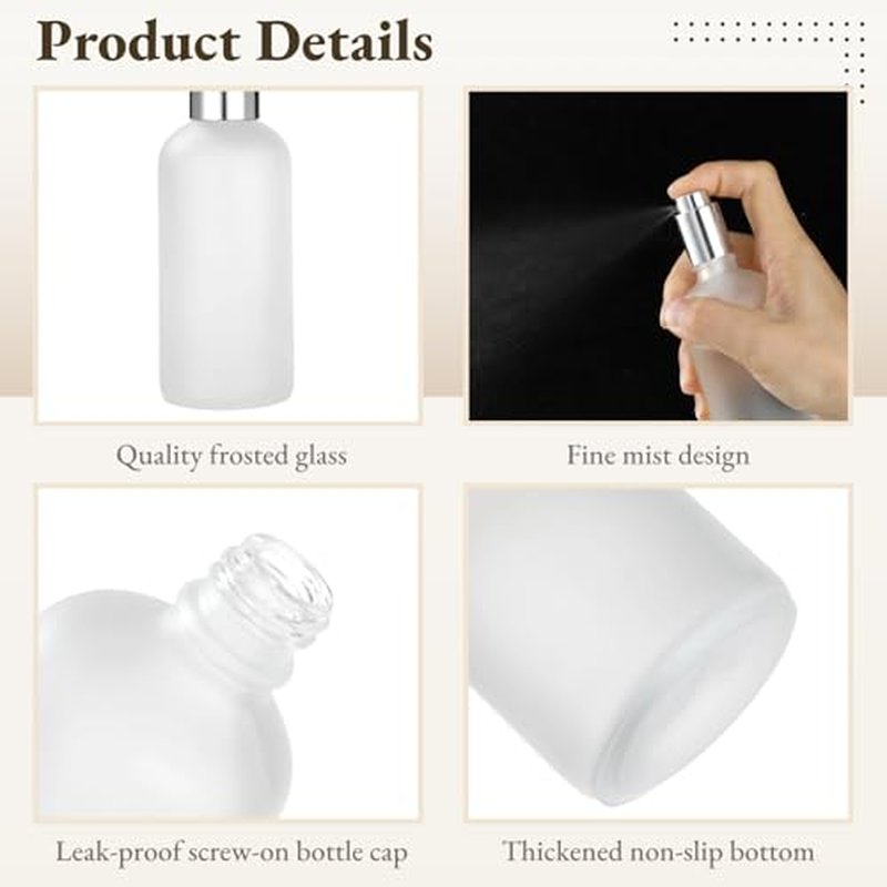 30 Pcs Frosted Glass Spray Bottles, 3.4 oz / 100 ml Refillable Perfume Atomizer, Fine Mist Empty Spray Bottle, Leak-Proof Reusable Containers for Travel, Essential Oils & Liquid Dispensing (Silver)