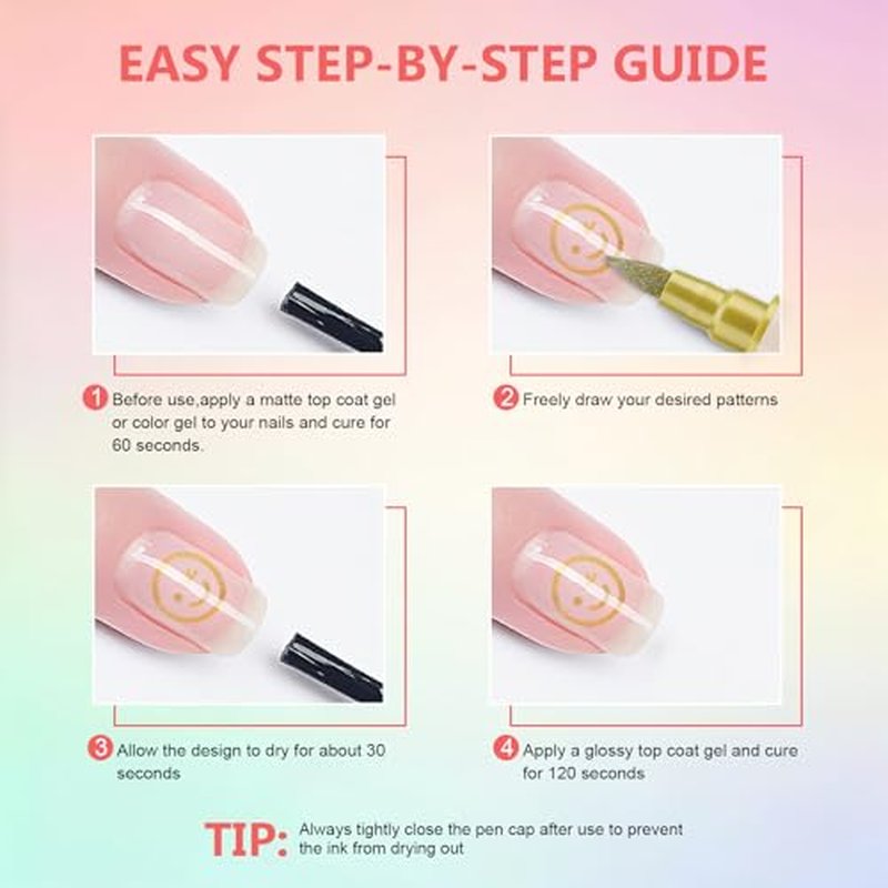 48 Colors Nail Art Pens Set, 3D Nail Polish Pens Quick-Drying Acrylic Paint Markers,For Nail Art Drawing Painting Nail Point Dotting Liner Pen, Nail Design Kit Manicure Tools Home & Salon DIY