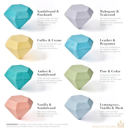 MAKE LIFE EXCLUSIVE Large Diamond Bath Bombs for Men - Masculine Aromatherapy Set