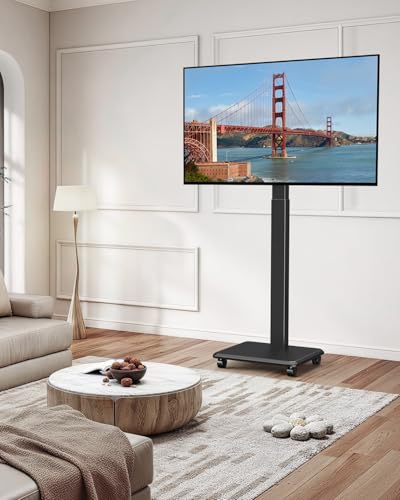 Black Portable Rolling TV Stand for 32-65 Inch Screens - Adjustable Height