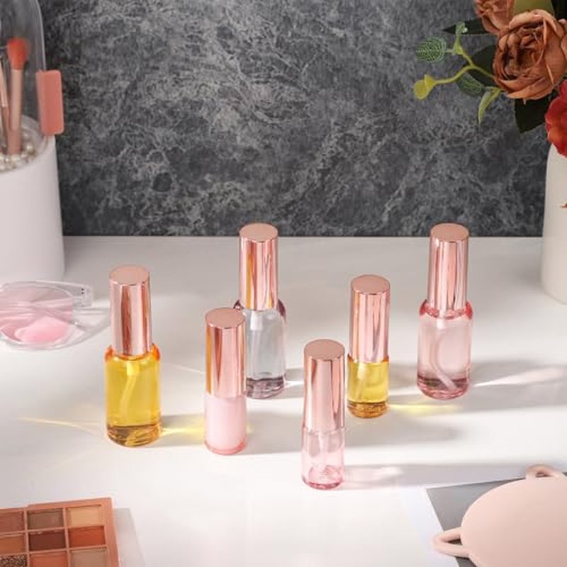24 pack 10ml Pink Glass Spray Bottles Refillable Empty Perfume Pump Sprayer Mini Fine Mist Atomizer with Rose Gold Lid for Body Essential Oils