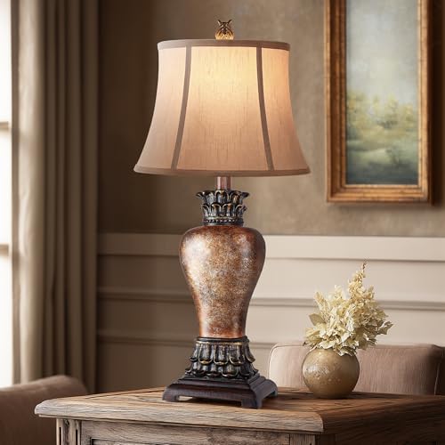 Hamucd 27-inch Set of 2 Rustic Farmhouse Table Lamps for Living Room & Bedroom, Brown, Dimmable 3-Color Temperature