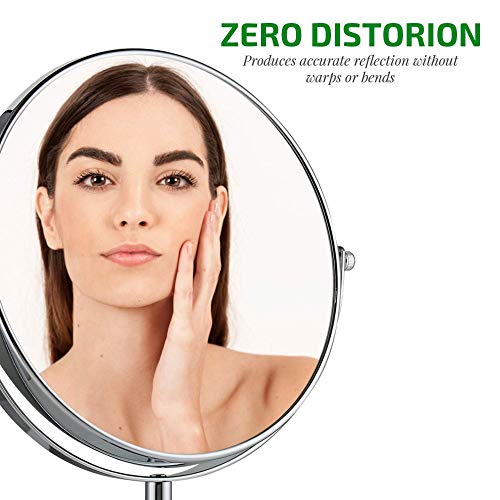 OVENTE 8" Tabletop Makeup Mirror with 1X/7X Magnification, 360¡Æ Swivel Design and Double-Sided Free-Standing Vanity Mirror Perfect for Bathroom, Bedroom, Office & Travel, Polished Chrome MNLMT80CH1X7X