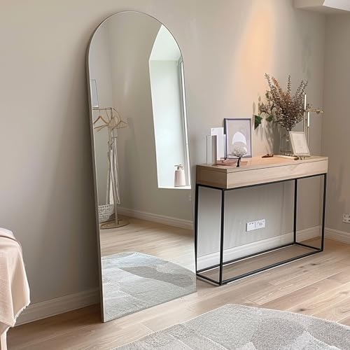 TinyTimes 65x22 Inch White Full Length Arched Floor Mirror with Stand