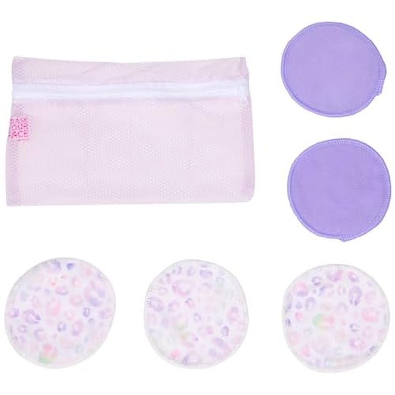 Erase Your Face Reusable Makeup Removing Facial Rounds - Purple, Pink Lepoard Print (Pack of 5)