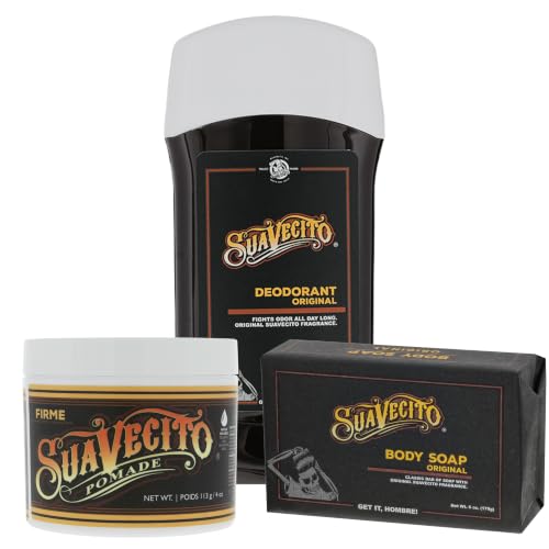Suavecito Pomade Firme Strong Hold Hair Styling Pomade with Deodorant & Body Soap Bundle