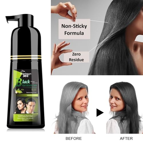 No-Stain Hair Dye Shampoo Natural Black 200mL - Gray Coverage & Nourishing Formula