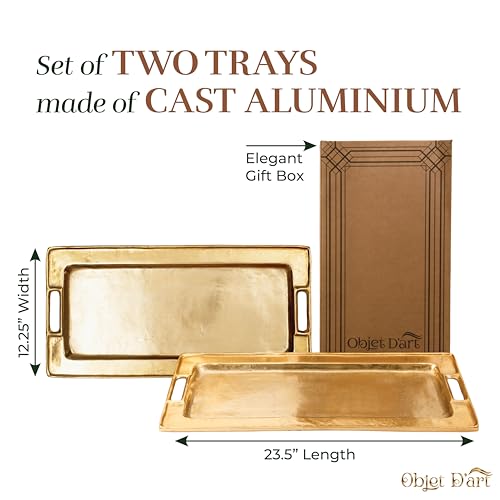 Beaufort Rectangular Gold Bar Tray Set of 2 - Elegant Decorative Home Accent