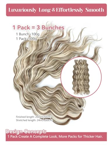 20 Inch Curly Braiding Hair Beige Blonde Mix Ivory Blonde Highlights Ocean Wave Crochet Synthetic Long Hair for Boho Braids
