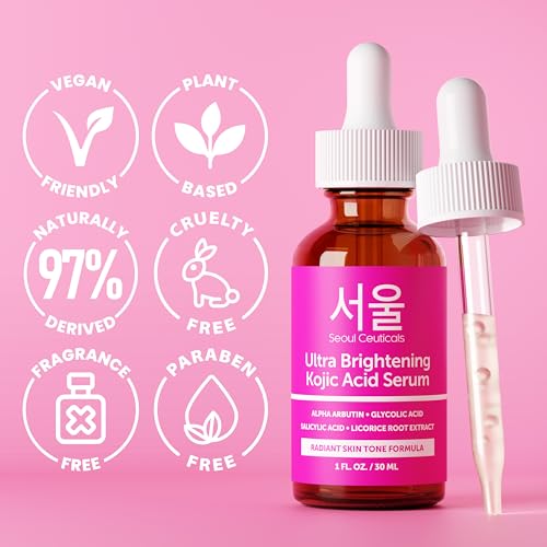 SeoulCeuticals Korean Skin Care Kojic Acid Serum Alpha Arbutin ? Dark Spot Remover Corrector Glycolic Acid + Salicylic Acid K Beauty 1oz