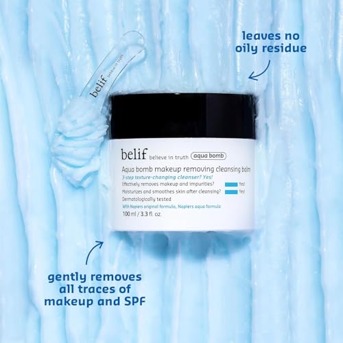 belif Aqua Bomb Cleansing Balm Makeup Remover, Hydrate & Deep Cleanse in 1 Step, Melt Away Makeup & SPF, Balm to Oil Cleanser Formula, No Oily Residue, Korean Skin Care (3.3 fl.oz., New Formula)