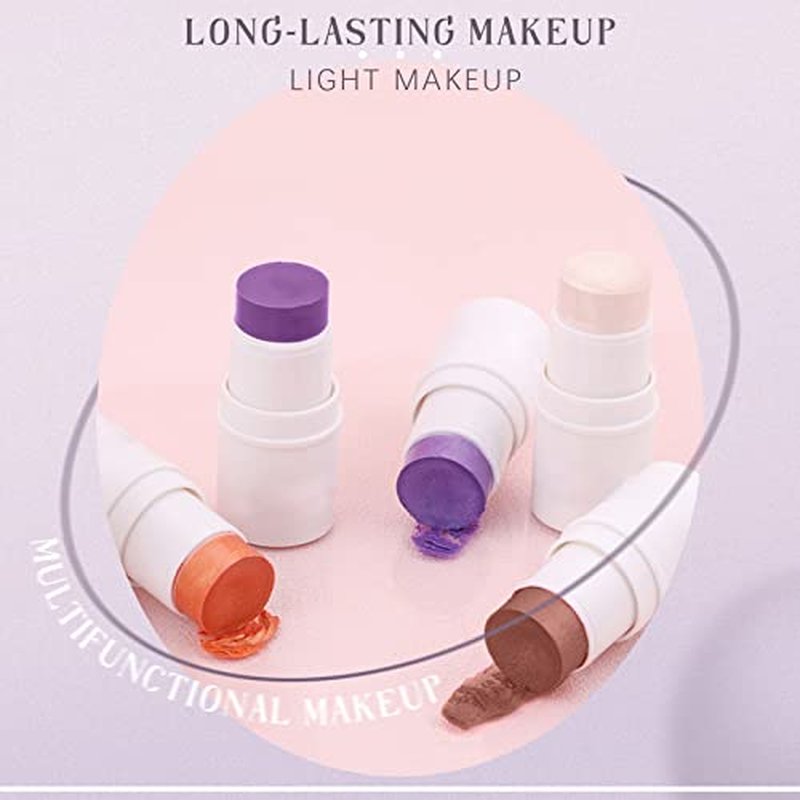 4 Colors Cream Blush Highlighter Contour Blush Stick Creamy Cosmetics Stick Set, 4 in 1 Waterproof and Long Lasting Bronze Stick Moisturizer Makeup Sticks