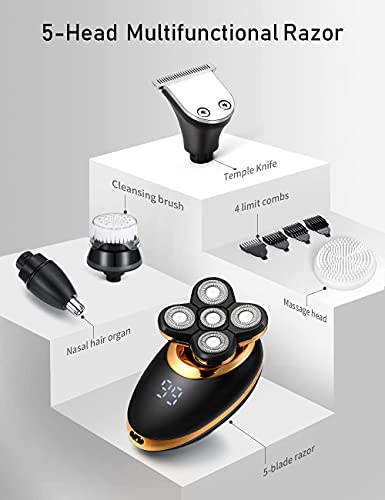 Gold 5D 5-in-1 Men's Electric Shaver & Grooming Kit Waterproof Cordless