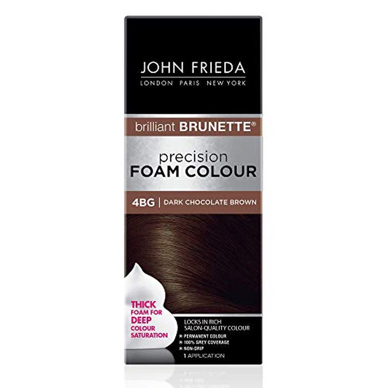 John Frieda Precision Foam Colour, Dark Chocolate Brown 4BG, Full-Coverage Hair Color Kit, Anti-Fade Gray Coverage, Deep Color Saturation Hair Dye, 1 Application