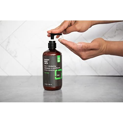 Every Man Jack Tea Tree Mens Thickening 2-in-1 Shampoo + Conditioner - Restore Thickness, Cleanse, and Condition - Made with Naturally Derived Ingredients - Paraben Free, Dye Free