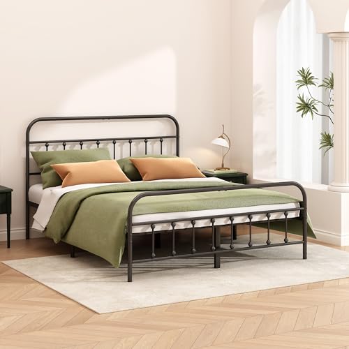 King Size Metal Bed Frame - Black, Easy to Assemble, Heavy Duty Steel Support
