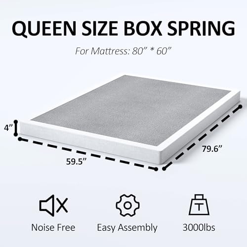 Low Profile 4 Inch Queen Box Spring - Sturdy Metal Foundation, Noise-Free, Easy Assembly