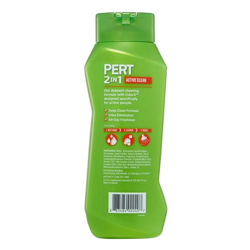 PERT 2 in 1 Active Clean Shampoo and Conditioner - Deep Clean with Odor Elimination Technology - Leaves Hair Manageable and Fresh All Day - 25.4 oz